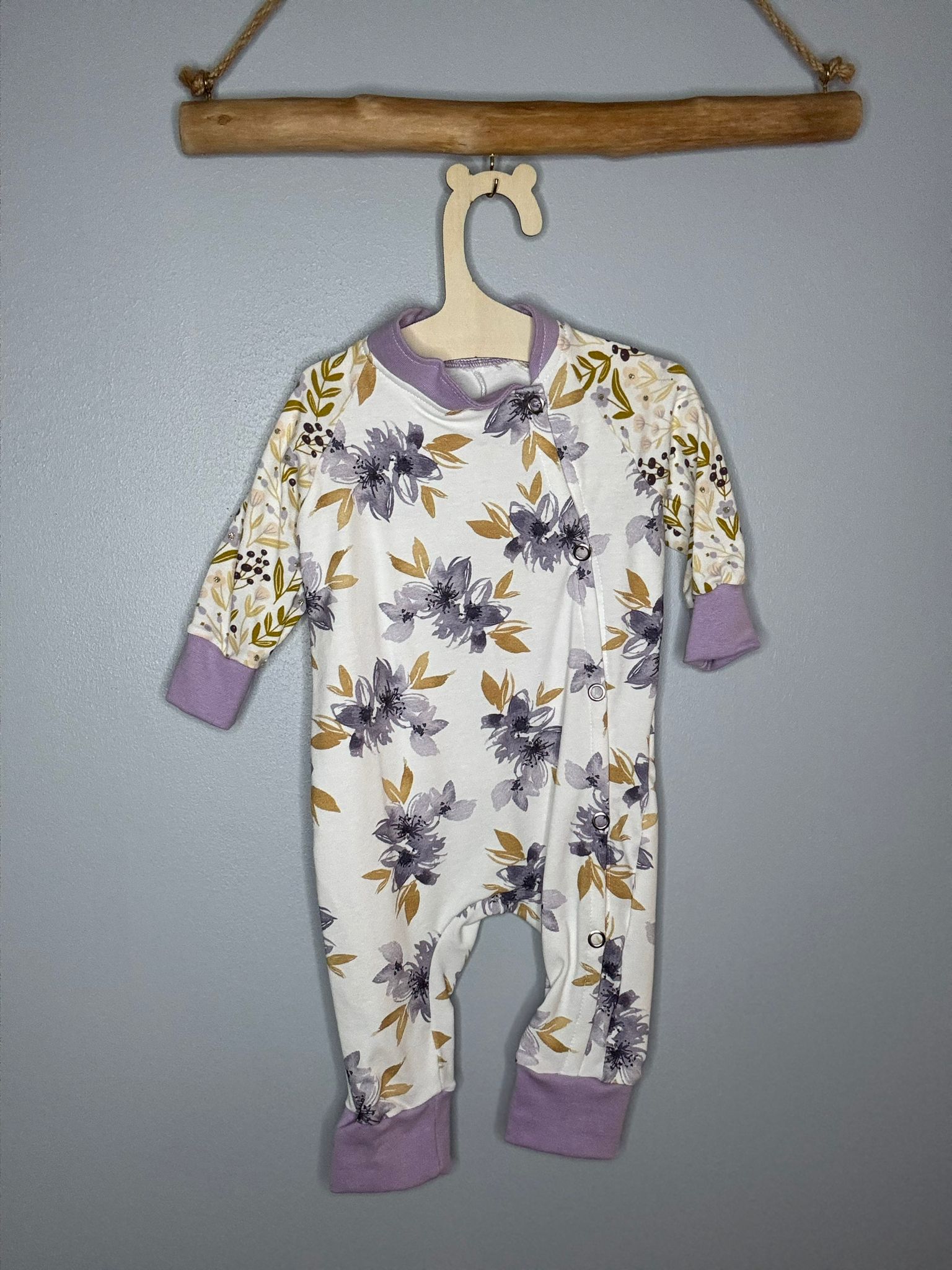 Pyjama OEKO-TEX® - Fleurs lavande et feuilles dorées