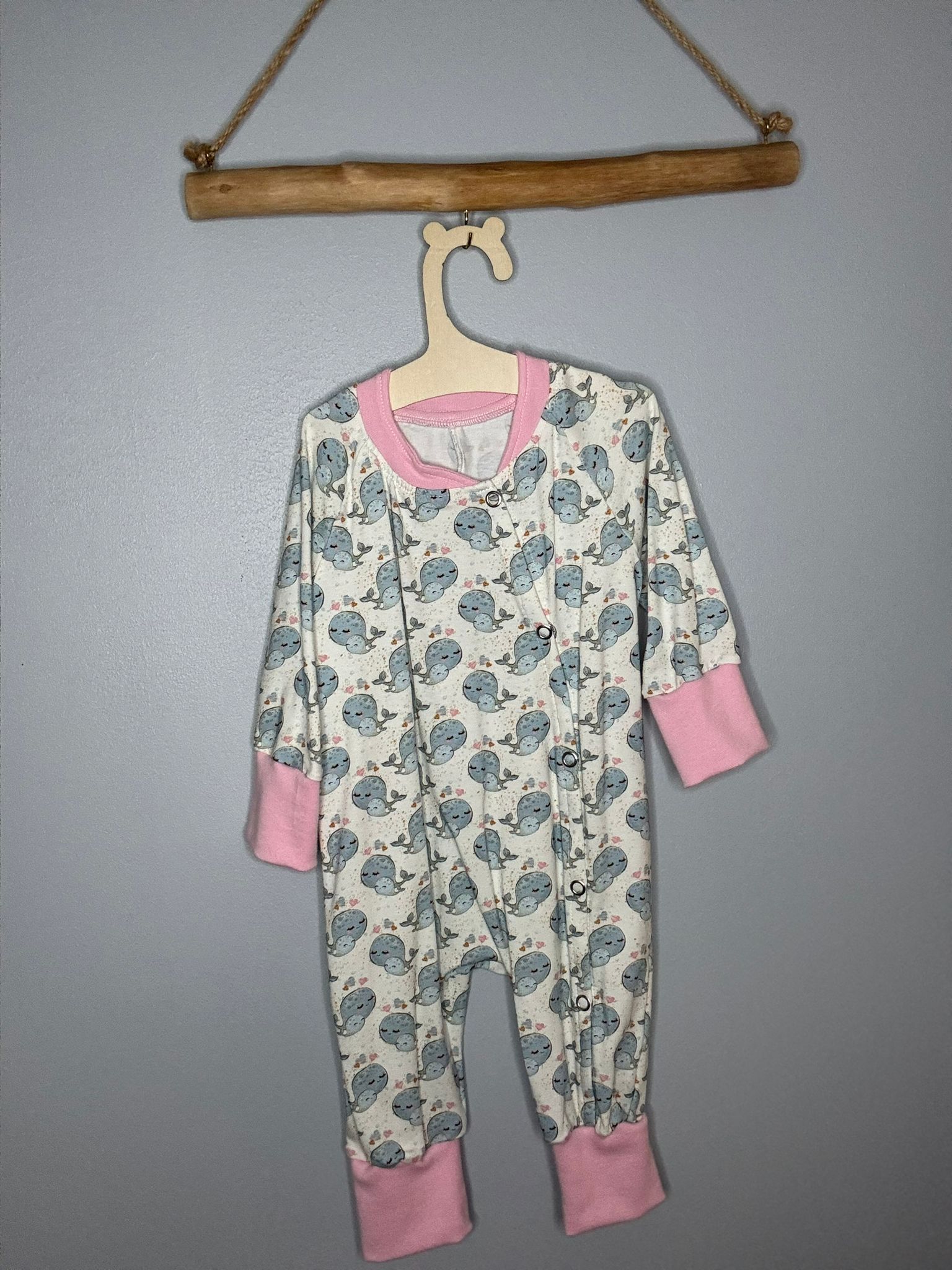 Pyjama OEKO-TEX® - Baleines bleu pastel et rose poudré
