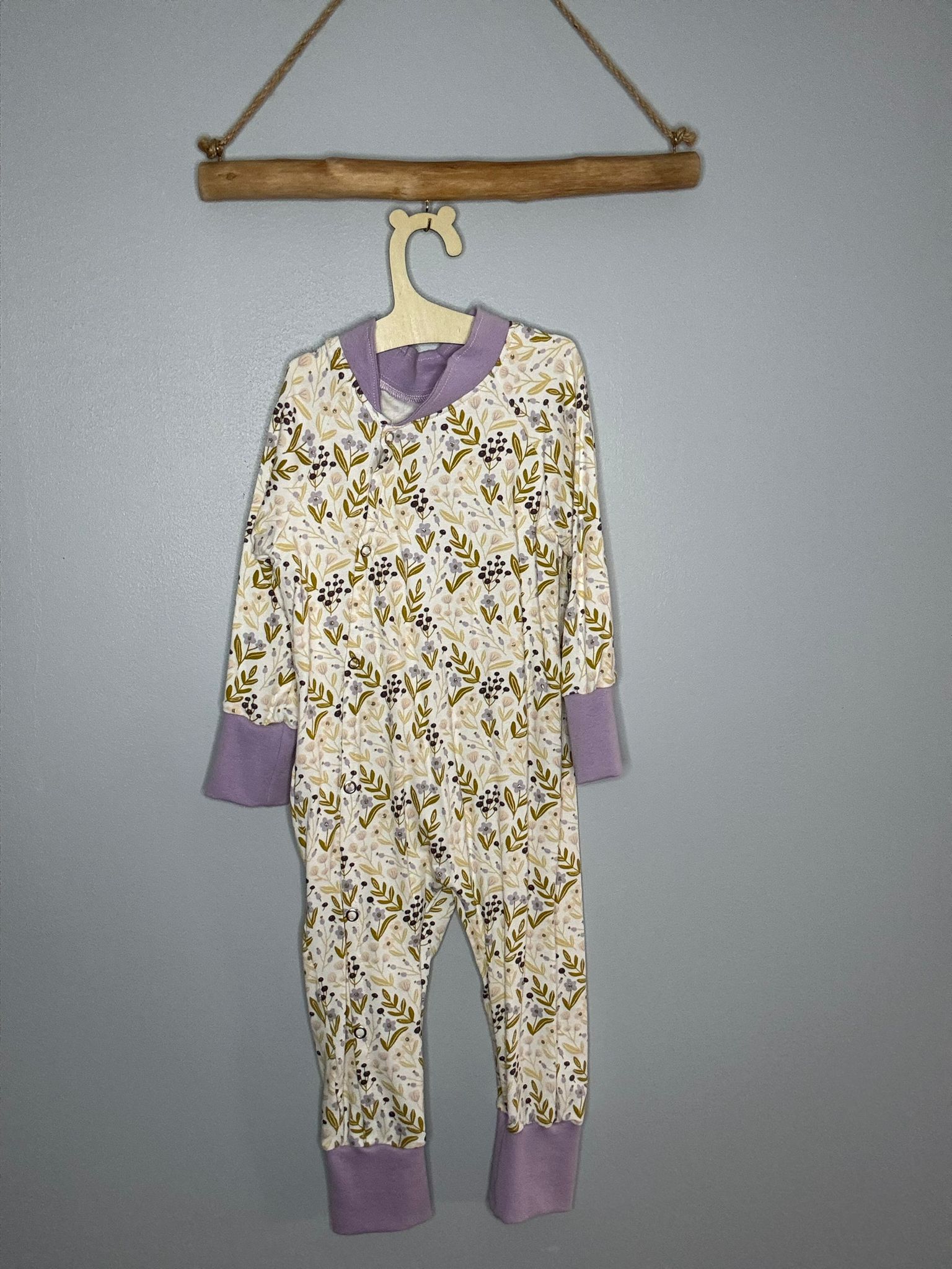 Pyjama OEKO-TEX® - Motif feuillage sauvage mauve & olive