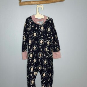 Pyjama OEKO-TEX® - Motif petites lapines fleuries sur fond noir