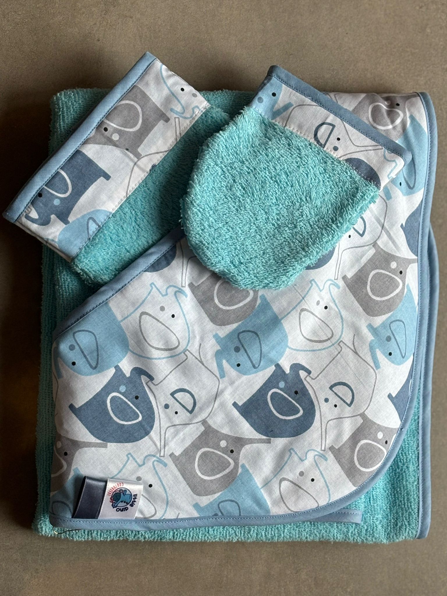 Sortie de bain OEKO-TEX® - Petits Éléphanteaux Bleus