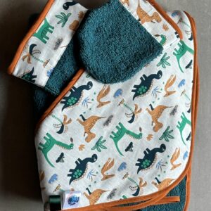 Sortie de bain OEKO-TEX® - Dinosaures Aventuriers Vert & Ocre