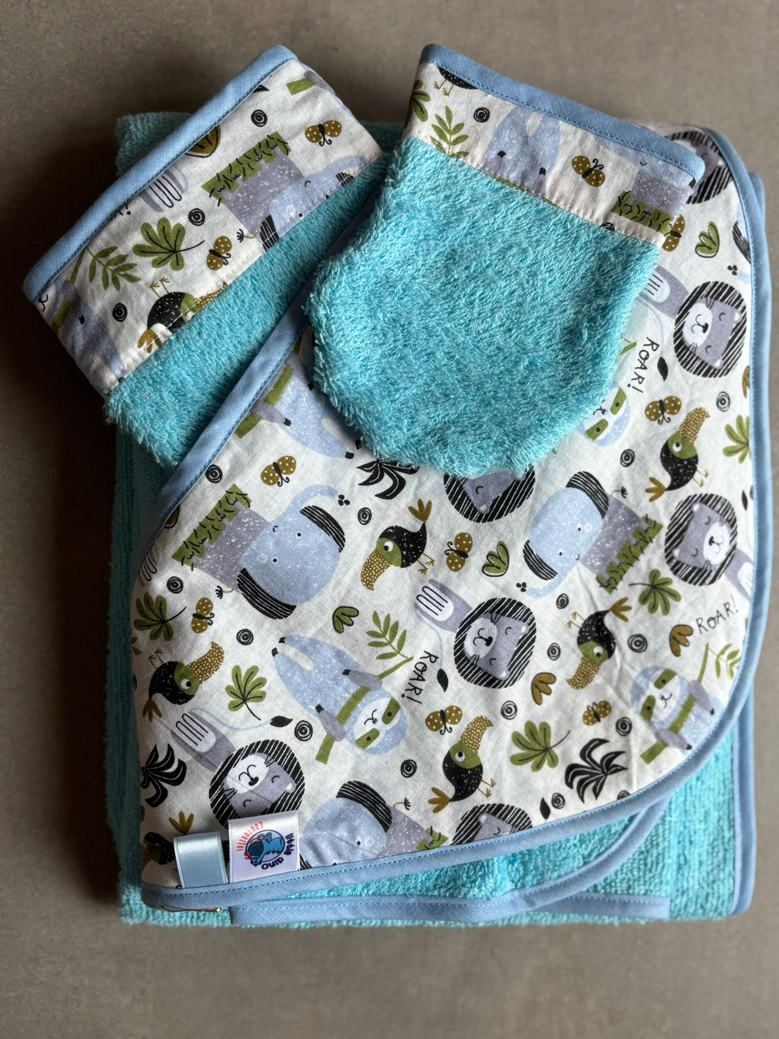 Sortie de bain OEKO-TEX® - Petits Lions & Jungle Bleu