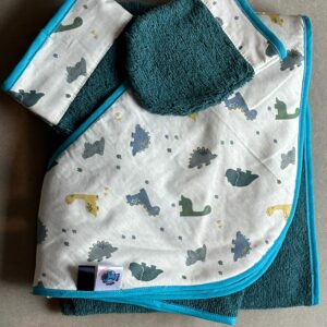 Sortie de bain OEKO-TEX® - Petits Dinos Bleu & Moutarde