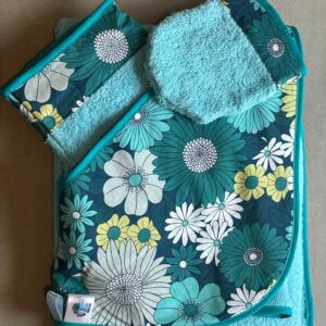 Sortie de bain OEKO-TEX® - Fleurs turquoise & blanc