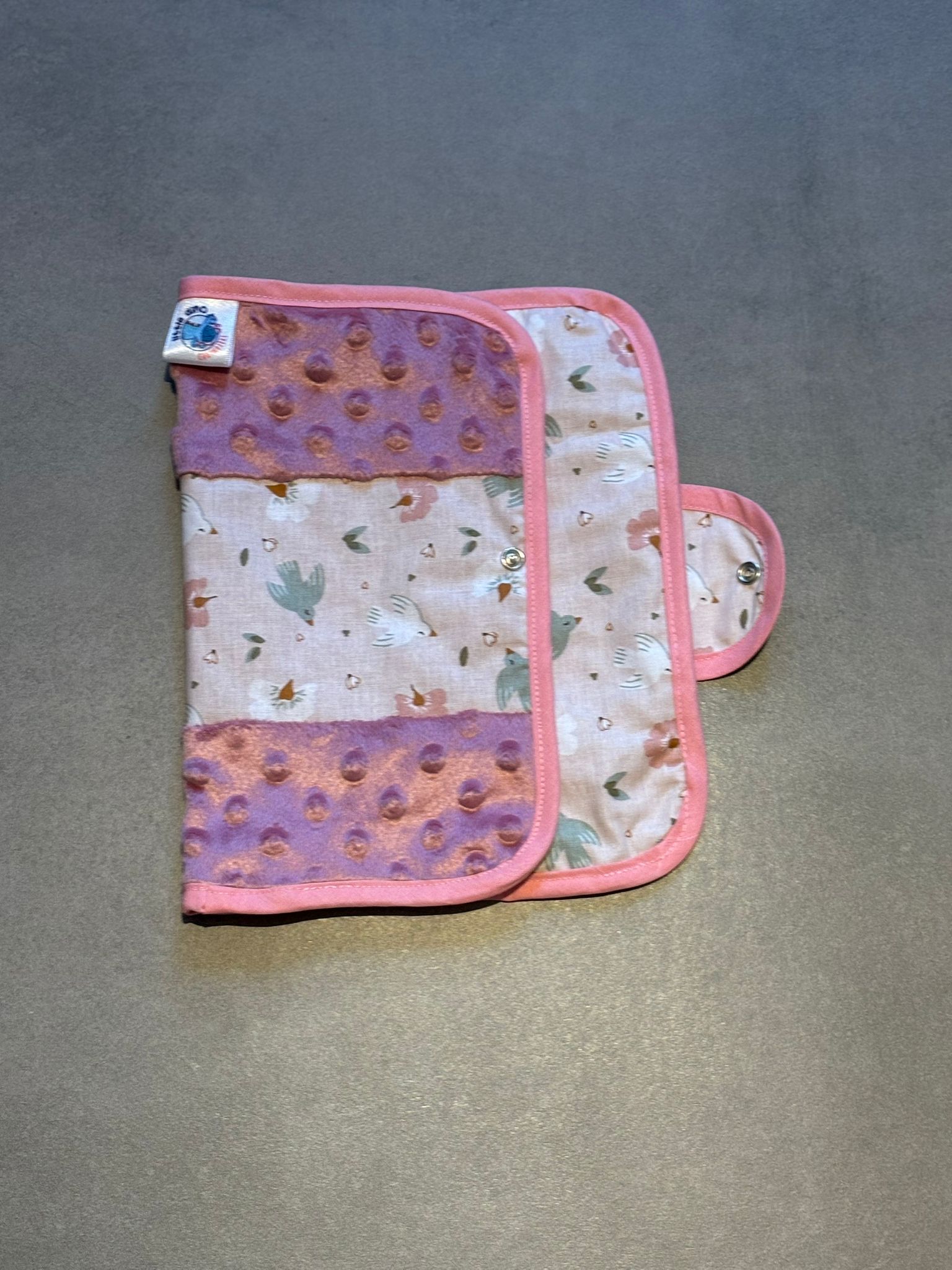 Protège carnet OEKO-TEX® - Petits oiseaux & minky rose poudré