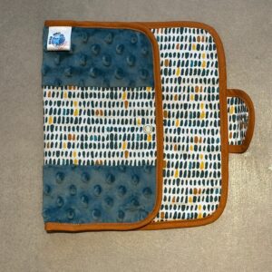 Protège carnet OEKO-TEX® - Gouttes colorées & Minky bleu pétrole