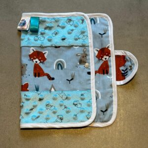 Protège carnet OEKO-TEX® - Renard roux & Minky bleu