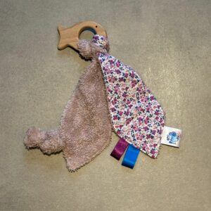 Anneau de dentition OEKO-TEX® - Fleurs vintage & douceur taupe