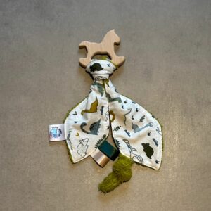 Anneau de dentition OEKO-TEX® - Petits dinos verts / ambiance nature