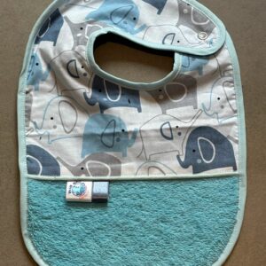 Bavoir OEKO-TEX® – Éléphants Bleus & Gris