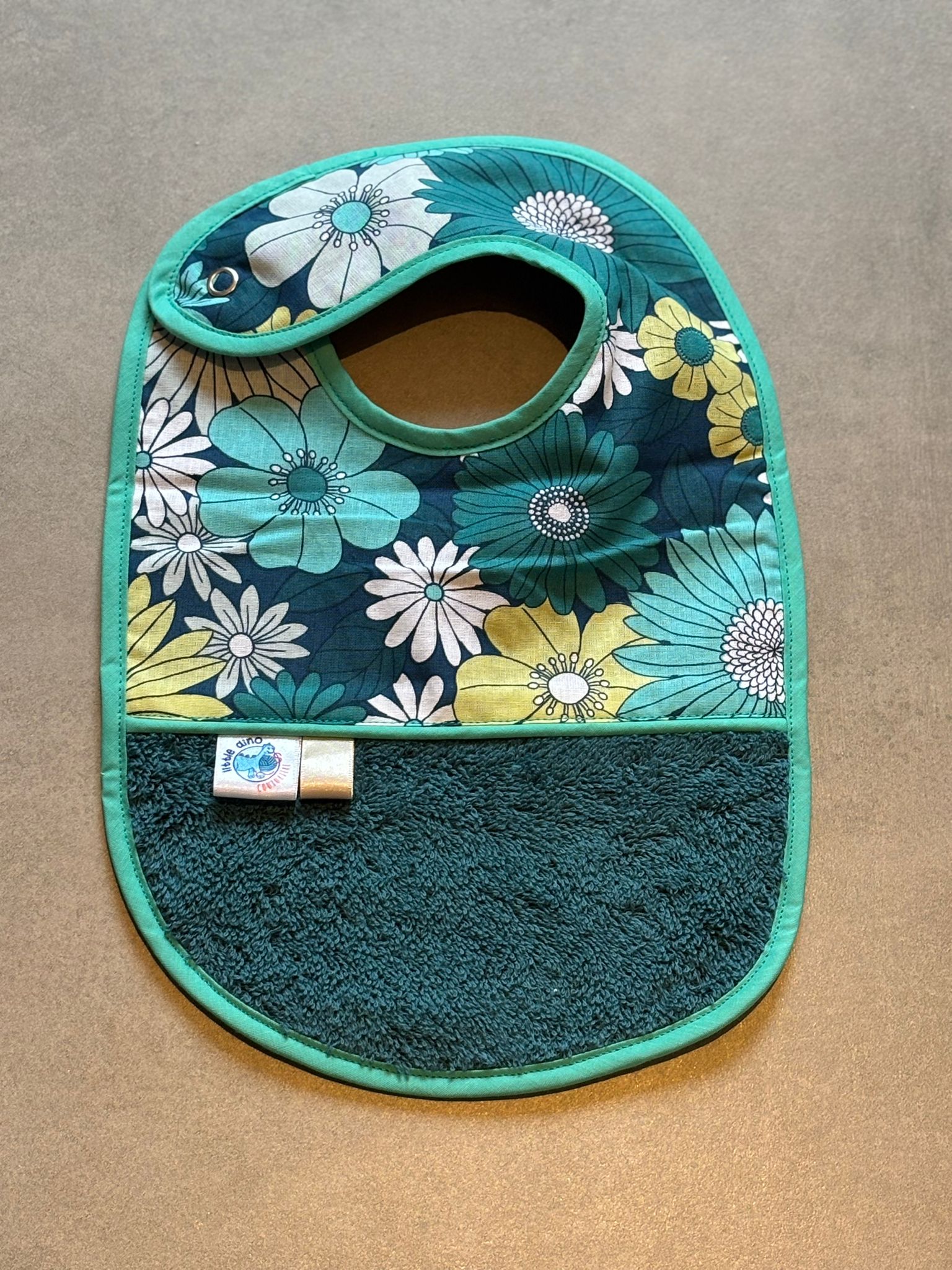 Bavoir OEKO-TEX® – Fleurs Turquoise & Jaune