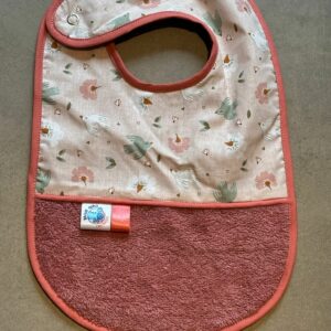 Bavoir OEKO-TEX® – Oiseaux & Fleurs Rose Terracotta