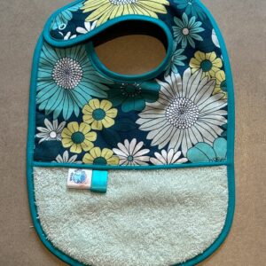Bavoir OEKO-TEX® – Fleurs Turquoise & Jaune