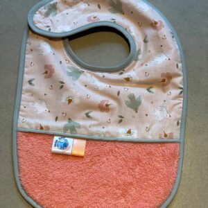 Bavoir OEKO-TEX® – Petits Oiseaux & Corail
