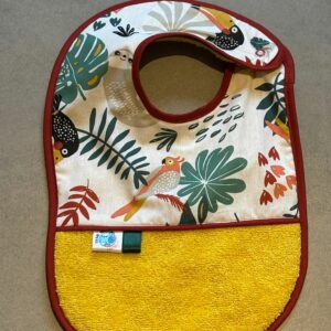 Bavoir OEKO-TEX® – Jungle Toucan & Moutarde