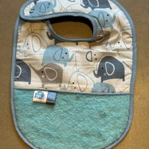 Bavoir OEKO-TEX® – Éléphants Bleu & Vert Sauge