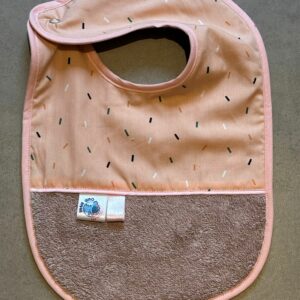 Bavoir OEKO-TEX® – Confettis Rose & Éponge Taupe