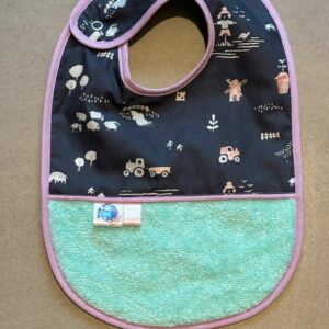 Bavoir OEKO-TEX® – Motif Ferme Nuit & Menthe