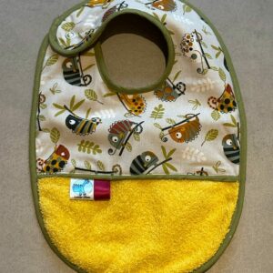 Bavoir OEKO-TEX® – Motif Caméléons Jaune