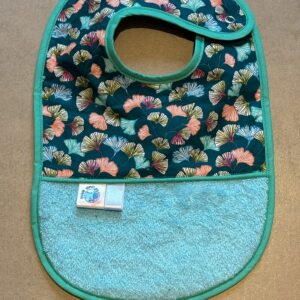 Bavoir OEKO-TEX® – Motif Feuilles Ginkgo Bleu