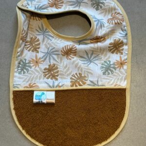 Bavoir OEKO-TEX® – Motif Feuilles Tropicales Brun