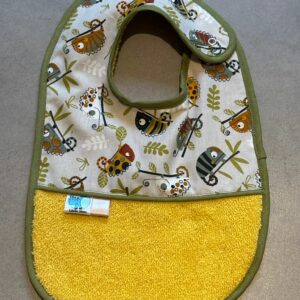 Bavoir OEKO-TEX® – Motif Caméléons Vert & Jaune