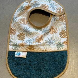 Bavoir OEKO-TEX® – Motif Feuilles Tropicales Bleu Nuit