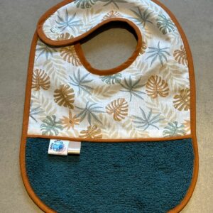 Bavoir OEKO-TEX® – Motif Feuilles Tropicales Vert & Caramel