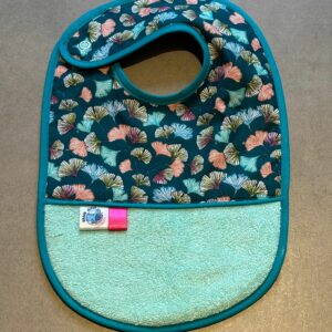 Bavoir OEKO-TEX® – Motif Feuilles Ginkgo Turquoise
